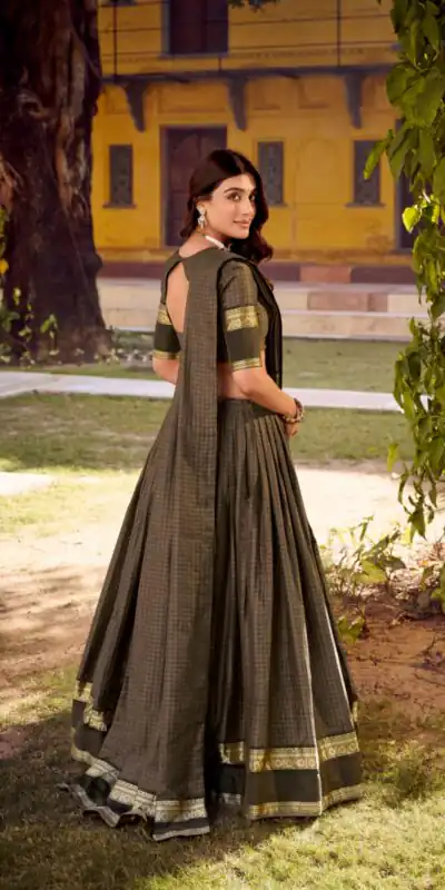 Grey Chettinad Cotton Chex Zari Work Lehenga Choli | Lehenga, Bollywood Lehenga, Creative Lehenga, Designer Lehenga, Embroidered Lehenga, Party Wear Lehenga