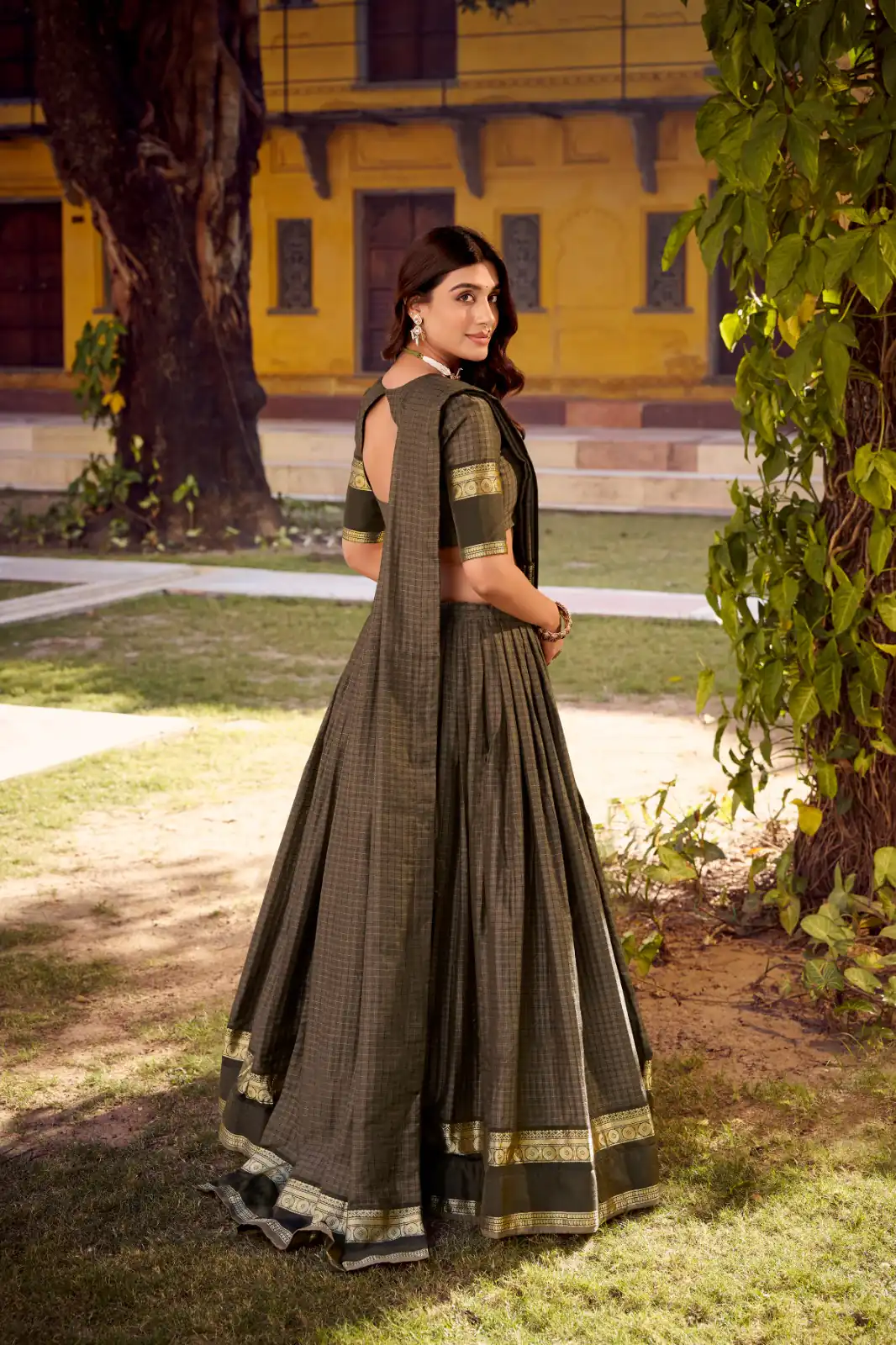 Grey Chettinad Cotton Chex Zari Work Lehenga Choli | Lehenga, Bollywood Lehenga, Creative Lehenga, Designer Lehenga, Embroidered Lehenga, Party Wear Lehenga