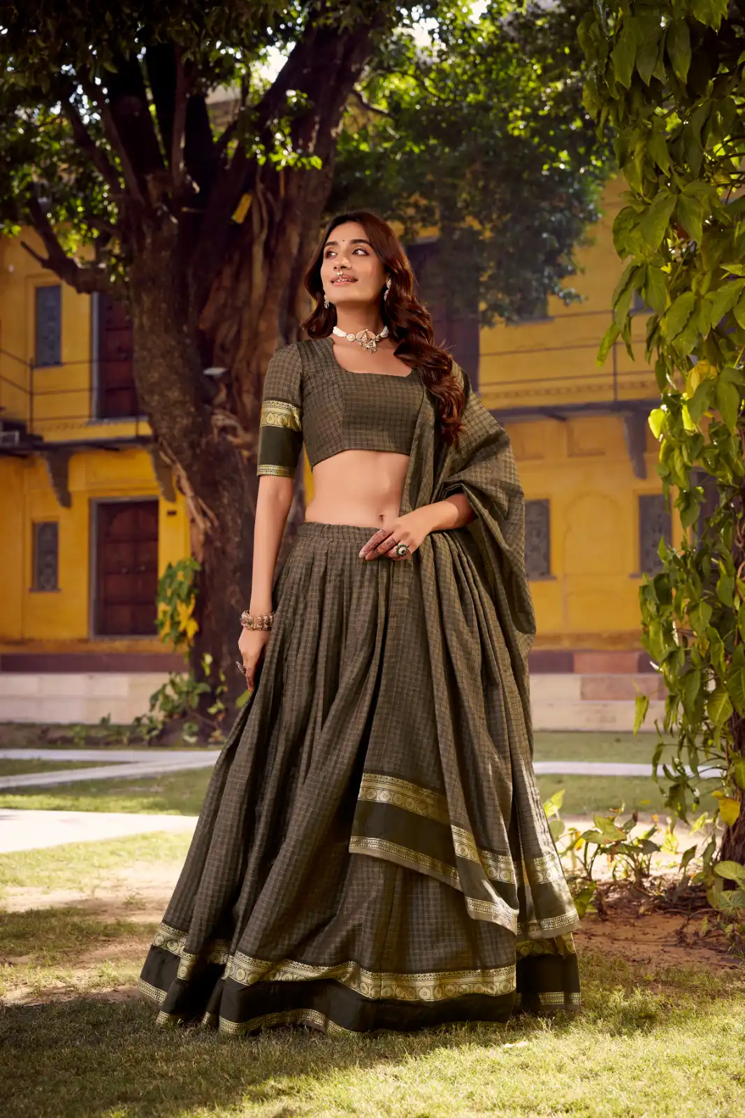 Grey Chettinad Cotton Chex Zari Work Lehenga Choli | Lehenga, Bollywood Lehenga, Creative Lehenga, Designer Lehenga, Embroidered Lehenga, Party Wear Lehenga
