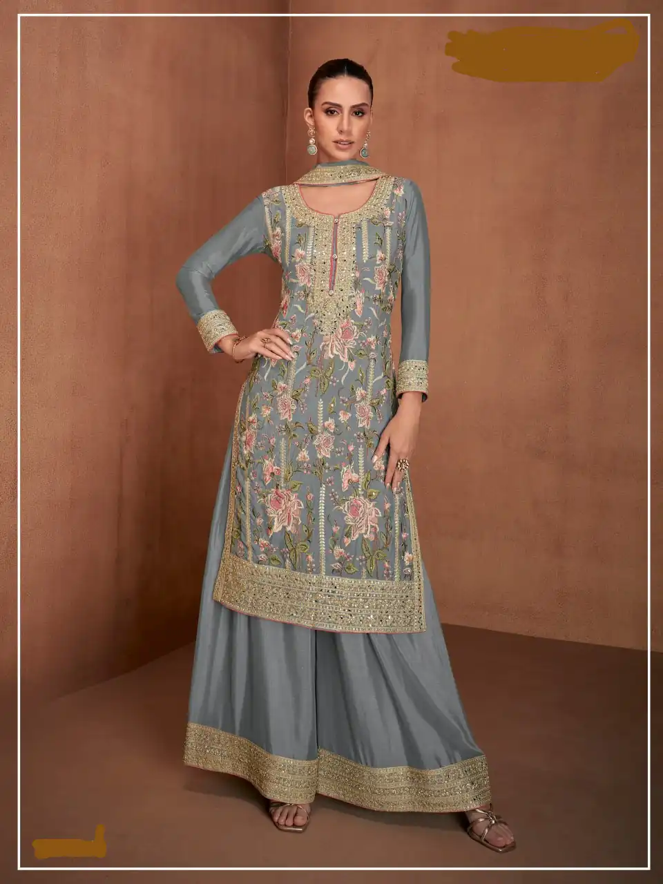 Grey Chinon Embroidery Work Salwar Suit | Jump Suits, Salwar suit, Casual Suits, Creative suits, Designer Suits, Palazzo Suits, Party Wear Suits, Patiala Suits, Straight Suits