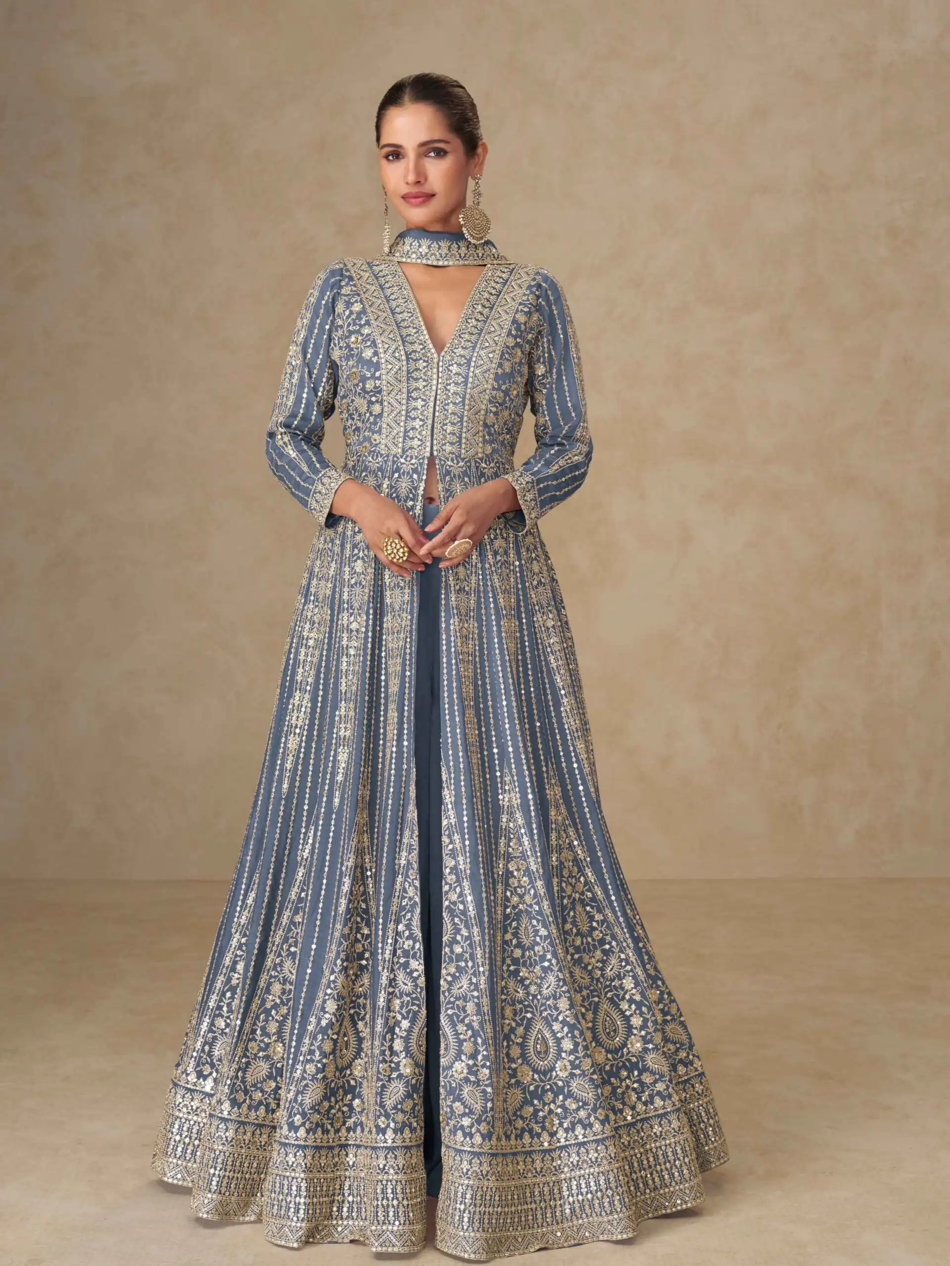 Grey Chinon Silk Embroider Work Salwar Suit | Jump Suits, Salwar suit, Casual Suits, Creative suits, Designer Suits, Palazzo Suits, Party Wear Suits, Patiala Suits, Straight Suits