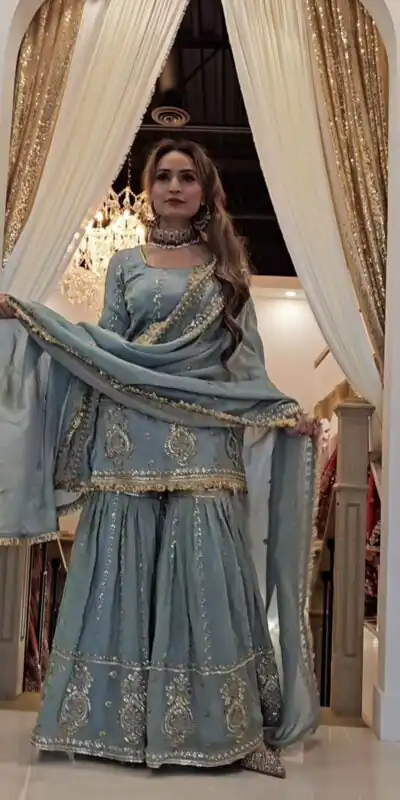 Grey Chinon Silk Embroidery Lace Work Salwar Suit | Jump Suits, Salwar suit, Casual Suits, Creative suits, Designer Suits, Palazzo Suits, Party Wear Suits, Patiala Suits, Straight Suits