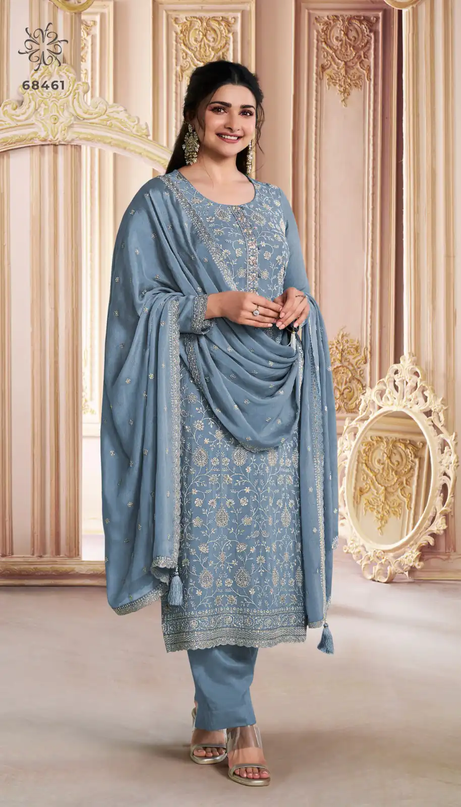 Grey Chinon Zari Embroidery Work Salwar Suit | Jump Suits, Tops & Bottoms, Track Suits, Salwar suit, Casual Suits, Creative suits, Designer Suits, Palazzo Suits, Party Wear Suits, Patiala Suits, Straight Suits, Trendy Wear