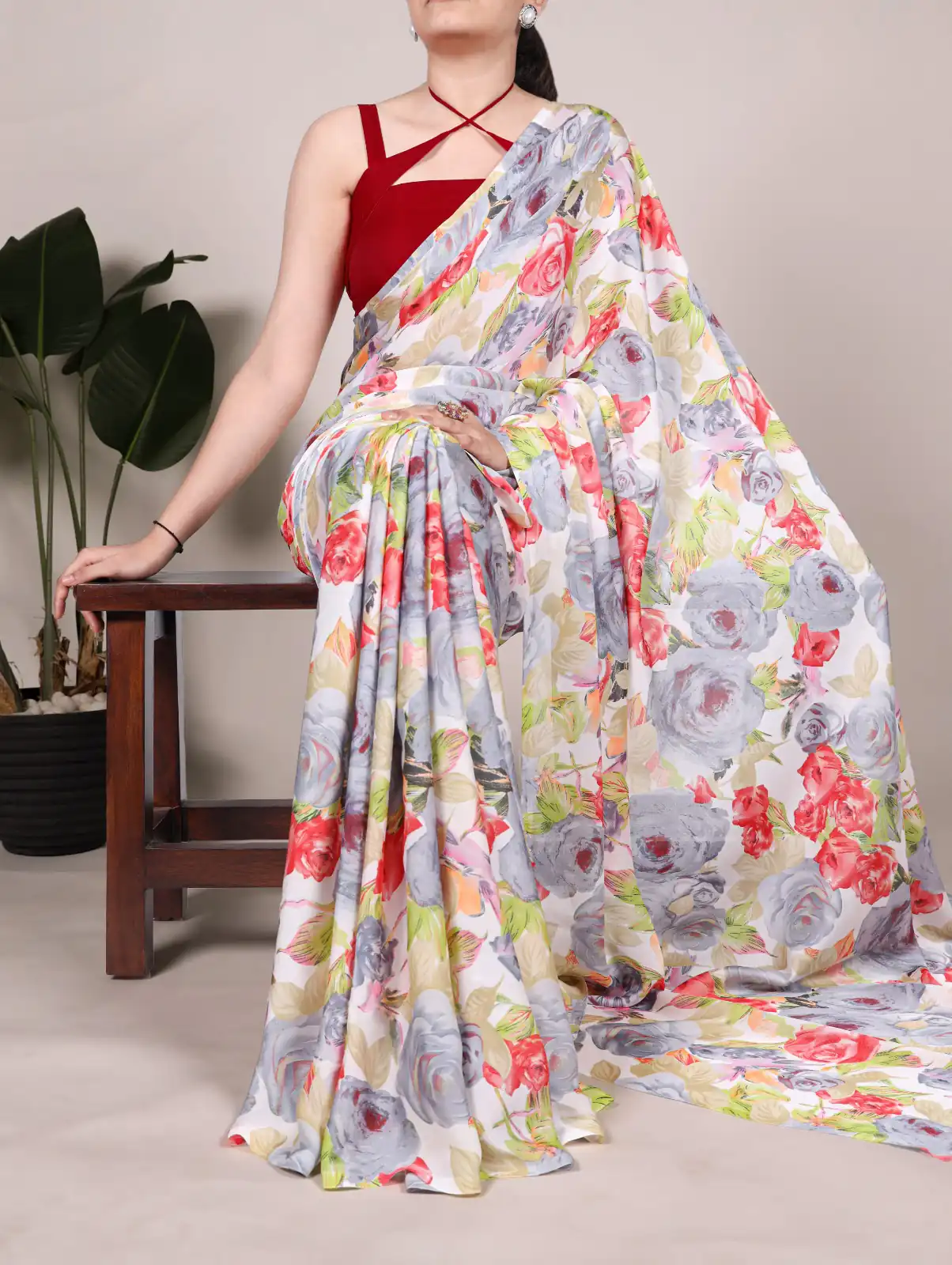 Grey Dull Satin Printed Saree | Sarees, Bollywood Sarees, Creative Sarees, Designer Sarees, Embroidered Sarees, Ethnic Saree, Modern Digital sarees, Party Wear Sarees
