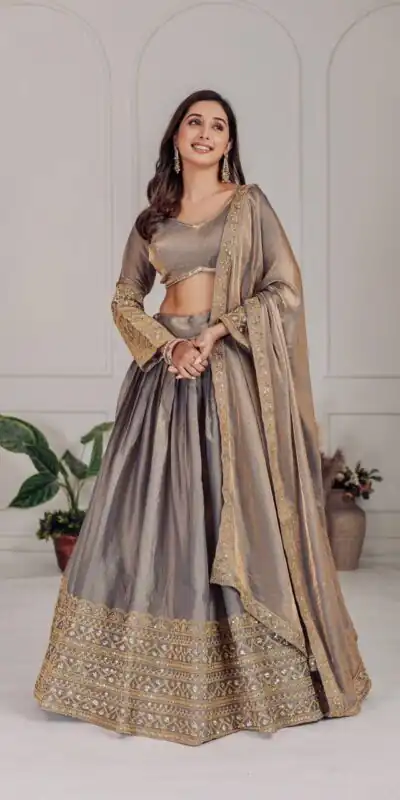 Grey Fendi Embroidery Sequins Work Lehenga Choli | Lehenga, Bollywood Lehenga, Creative Lehenga, Designer Lehenga, Embroidered Lehenga, Party Wear Lehenga