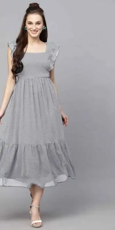 Grey Georgette Butti Gown | Gowns, Bollywood Gowns, Creative Gowns, Designer Gowns, Embroidered Gowns, Party Wear Gowns