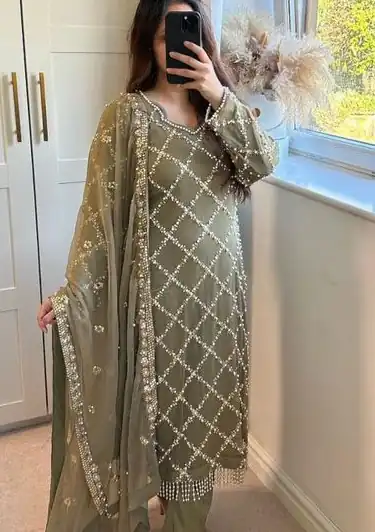 Grey Georgette Embroidered Hand Work Salwar Suit | Jump Suits, Salwar suit, Casual Suits, Creative suits, Designer Suits, Palazzo Suits, Party Wear Suits, Patiala Suits, Straight Suits