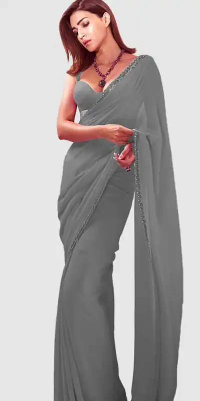 Grey Georgette Embroidery Dual Sequence Saree | Sarees, Bollywood Sarees, Creative Sarees, Designer Sarees, Embroidered Sarees, Ethnic Saree, Modern Digital sarees, Party Wear Sarees