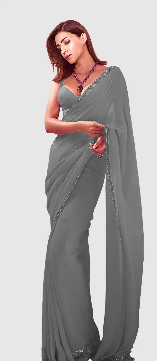 Grey Georgette Embroidery Dual Sequence Saree | Sarees, Bollywood Sarees, Creative Sarees, Designer Sarees, Embroidered Sarees, Ethnic Saree, Modern Digital sarees, Party Wear Sarees