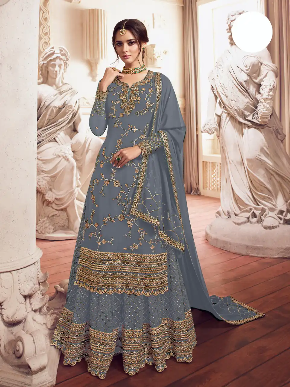 Grey Georgette Embroidery Work Salwar Suit | Jump Suits, Salwar suit, Casual Suits, Creative suits, Designer Suits, Palazzo Suits, Party Wear Suits, Patiala Suits, Straight Suits
