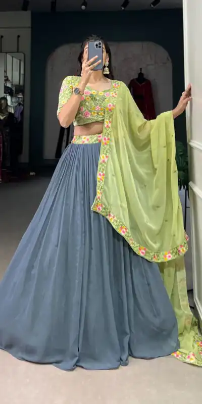 Grey Georgette Sequins Work Embroidery Lehenga Choli | Lehenga, Bollywood Lehenga, Creative Lehenga, Designer Lehenga, Embroidered Lehenga, Party Wear Lehenga
