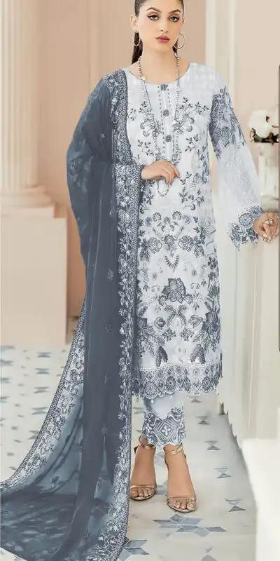Grey Georgette With Embroidery Work Salwar Suit | Jump Suits, Salwar suit, Casual Suits, Creative suits, Designer Suits, Palazzo Suits, Party Wear Suits, Patiala Suits, Straight Suits