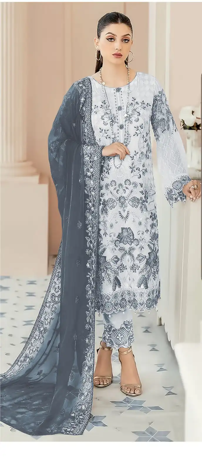 Grey Georgette With Embroidery Work Salwar Suit | Jump Suits, Salwar suit, Casual Suits, Creative suits, Designer Suits, Palazzo Suits, Party Wear Suits, Patiala Suits, Straight Suits