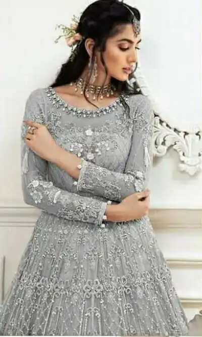 Grey Heavy Net Stone Embroidery Work Salwar Suit | Jump Suits, Salwar suit, Casual Suits, Creative suits, Designer Suits, Palazzo Suits, Party Wear Suits, Patiala Suits, Straight Suits