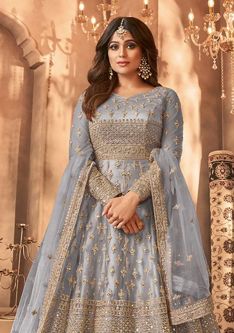 Grey Net Sequence Work Salwar Suit | Jump Suits, Salwar suit, Casual Suits, Creative suits, Designer Suits, Palazzo Suits, Party Wear Suits, Patiala Suits, Straight Suits