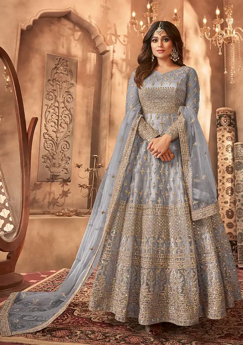 Grey Net Sequence Work Salwar Suit | Jump Suits, Salwar suit, Casual Suits, Creative suits, Designer Suits, Palazzo Suits, Party Wear Suits, Patiala Suits, Straight Suits