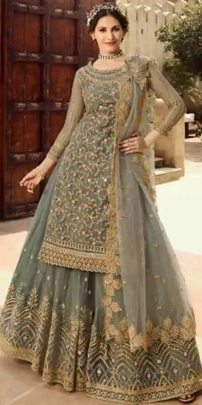 Grey Soft Net With Embroidery Work Salwar Suit | Jump Suits, Salwar suit, Casual Suits, Creative suits, Designer Suits, Palazzo Suits, Party Wear Suits, Patiala Suits, Straight Suits