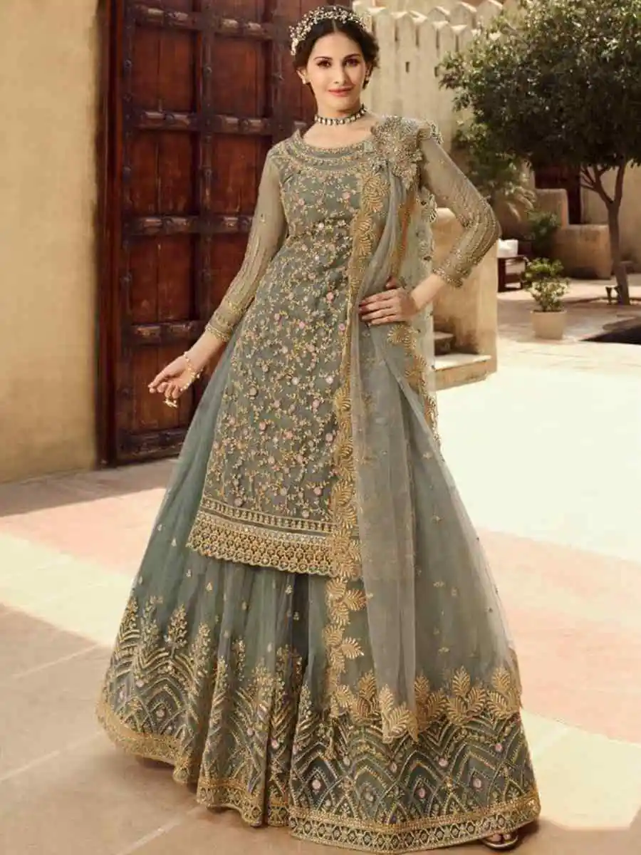 Grey Soft Net With Embroidery Work Salwar Suit | Jump Suits, Salwar suit, Casual Suits, Creative suits, Designer Suits, Palazzo Suits, Party Wear Suits, Patiala Suits, Straight Suits