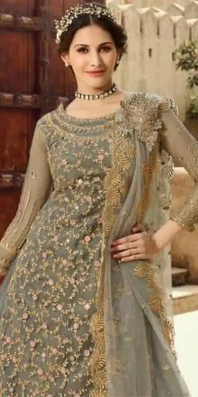 Grey Soft Net With Embroidery Work Salwar Suit | Jump Suits, Salwar suit, Casual Suits, Creative suits, Designer Suits, Palazzo Suits, Party Wear Suits, Patiala Suits, Straight Suits