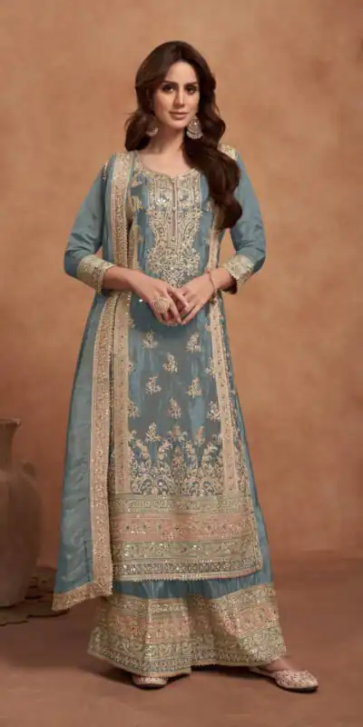 Grey Vichitra Embroidery Lace Work Salwar Suit | Jump Suits, Salwar suit, Casual Suits, Creative suits, Designer Suits, Palazzo Suits, Party Wear Suits, Patiala Suits, Straight Suits
