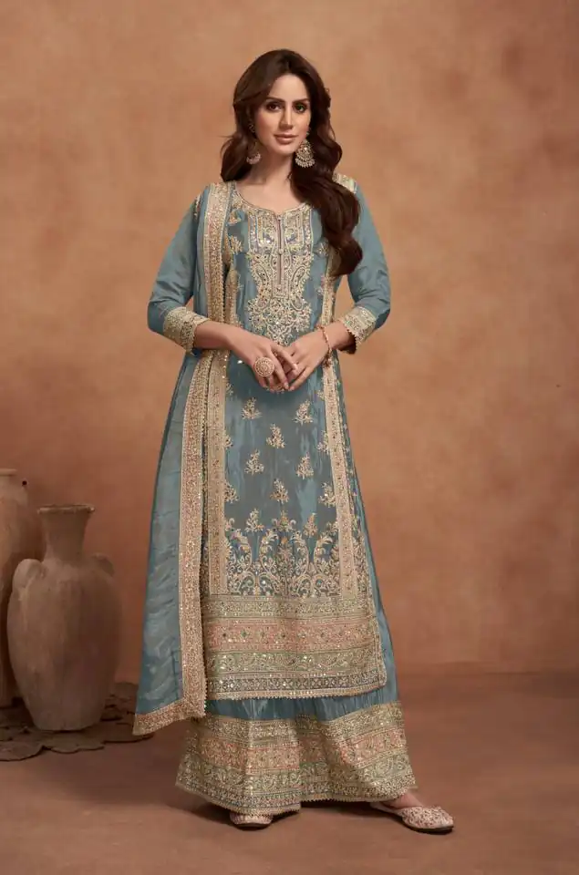 Grey Vichitra Embroidery Lace Work Salwar Suit | Jump Suits, Salwar suit, Casual Suits, Creative suits, Designer Suits, Palazzo Suits, Party Wear Suits, Patiala Suits, Straight Suits
