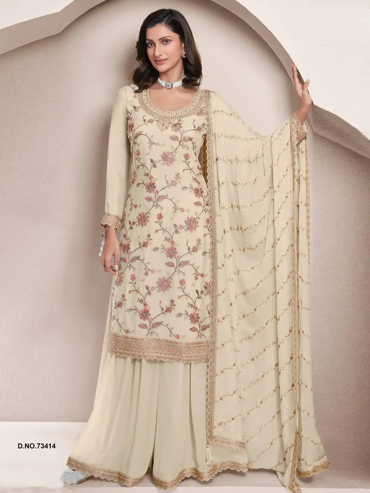 Half White Chinon Multi Work Salwar Suit | Jump Suits, Salwar suit, Casual Suits, Creative suits, Designer Suits, Palazzo Suits, Party Wear Suits, Patiala Suits, Straight Suits