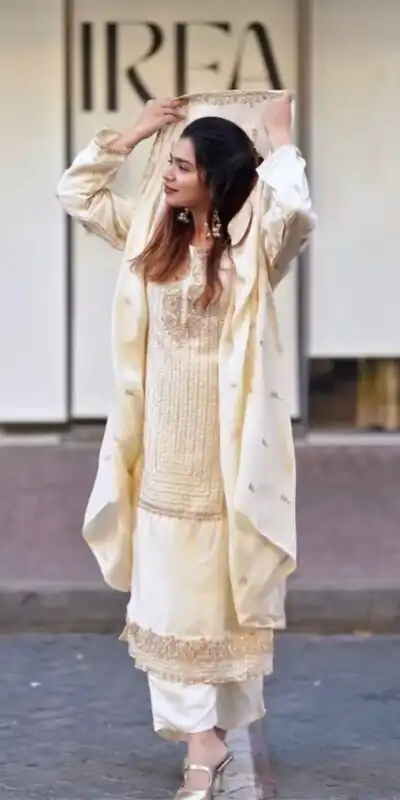 Half White Georgette With Embroidery Work Salwar Suit | Jump Suits, Salwar suit, Casual Suits, Creative suits, Designer Suits, Palazzo Suits, Party Wear Suits, Patiala Suits, Straight Suits
