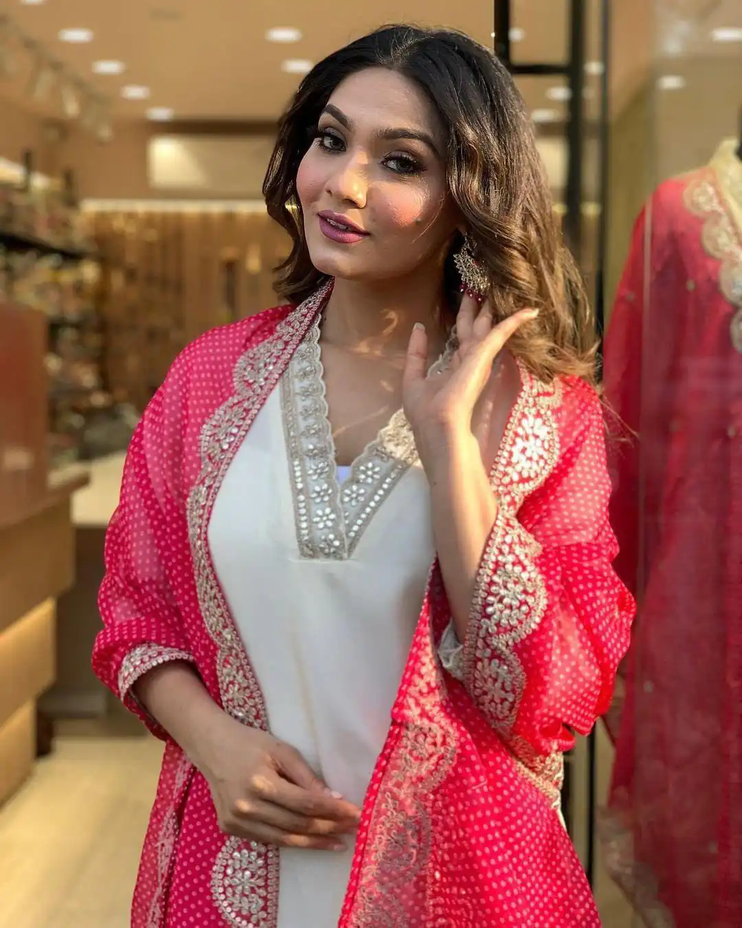 Half White Roman Silk With Red Dupatta Coding Work Salwar Suit | Jump Suits, Salwar suit, Casual Suits, Creative suits, Designer Suits, Palazzo Suits, Party Wear Suits, Patiala Suits, Straight Suits