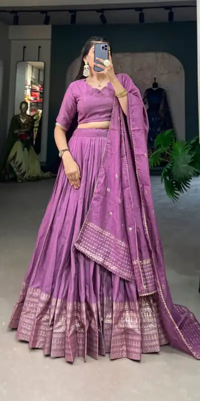 Lavender Chanderi Weaving Lehenga Choli | Lehenga, Bollywood Lehenga, Creative Lehenga, Designer Lehenga, Embroidered Lehenga, Party Wear Lehenga