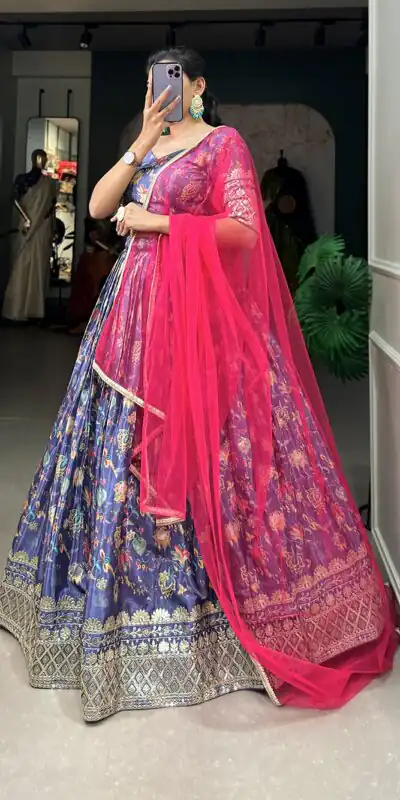 Lavender Chinon Digital Printed Embroidery Lehenga Choli | Lehenga, Bollywood Lehenga, Creative Lehenga, Designer Lehenga, Embroidered Lehenga, Party Wear Lehenga