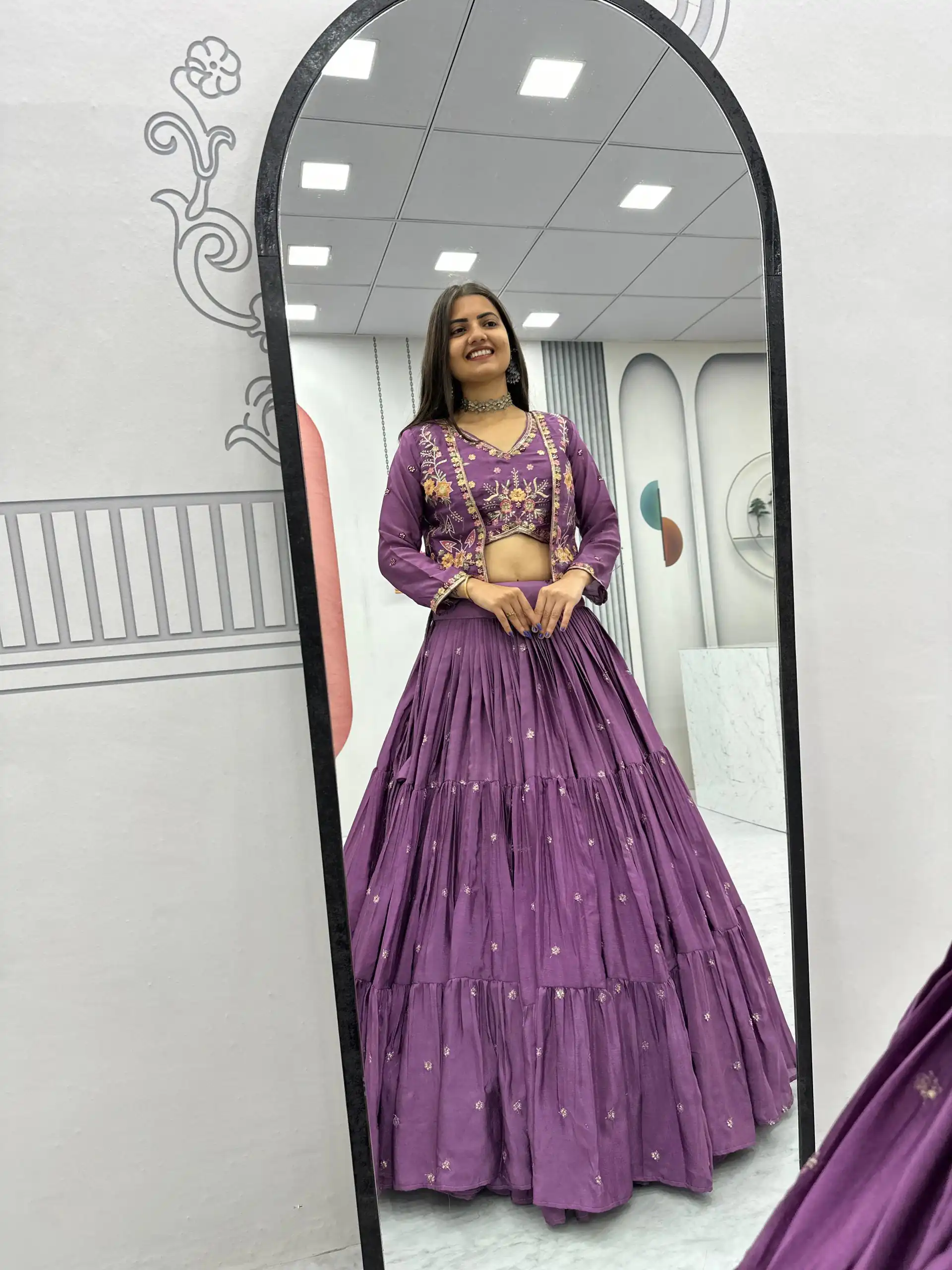 Lavender Chinon Thread Embroidery Lehenga Choli | Lehenga, Bollywood Lehenga, Creative Lehenga, Designer Lehenga, Embroidered Lehenga, Party Wear Lehenga