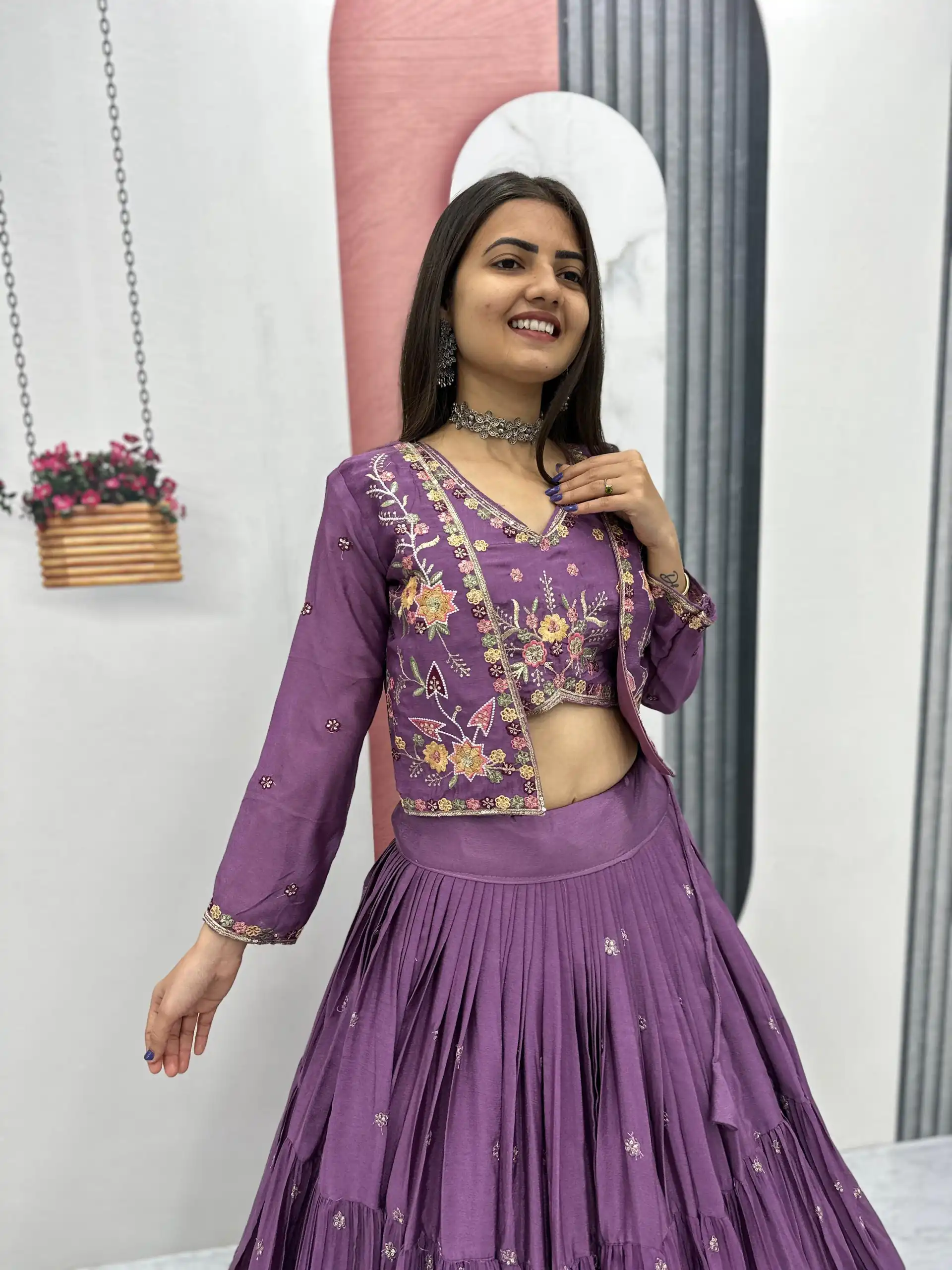 Lavender Chinon Thread Embroidery Lehenga Choli | Lehenga, Bollywood Lehenga, Creative Lehenga, Designer Lehenga, Embroidered Lehenga, Party Wear Lehenga