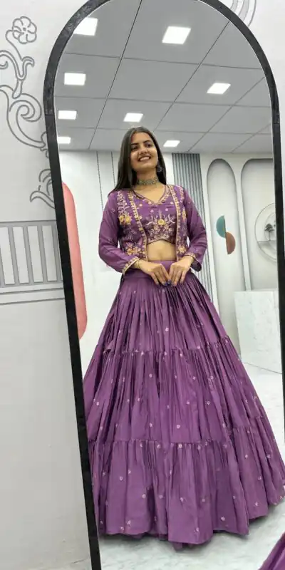 Lavender Chinon Thread Embroidery Lehenga Choli | Lehenga, Bollywood Lehenga, Creative Lehenga, Designer Lehenga, Embroidered Lehenga, Party Wear Lehenga