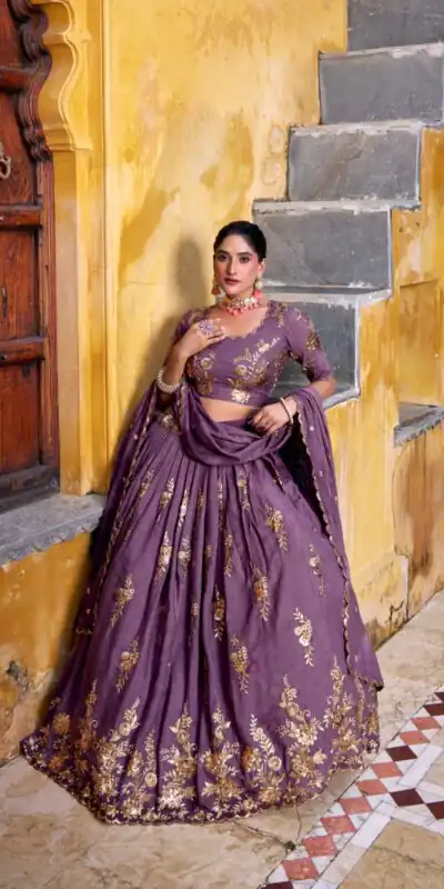 Lavender Chocolate Crush Embroidery Work Lehenga Choli | Lehenga, Bollywood Lehenga, Creative Lehenga, Designer Lehenga, Embroidered Lehenga, Party Wear Lehenga