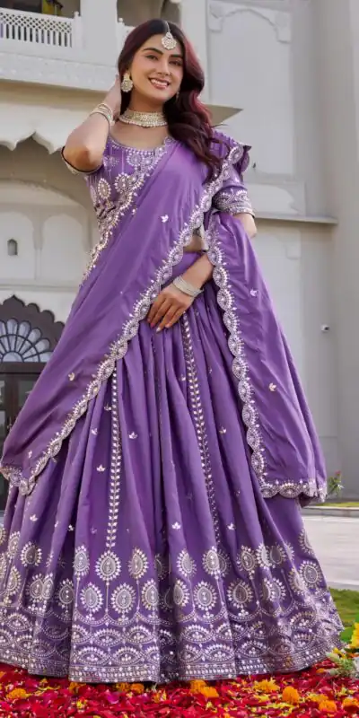 Lavender Crap Silk Embroidery Work Lehenga Choli | Lehenga, Bollywood Lehenga, Creative Lehenga, Designer Lehenga, Embroidered Lehenga, Party Wear Lehenga