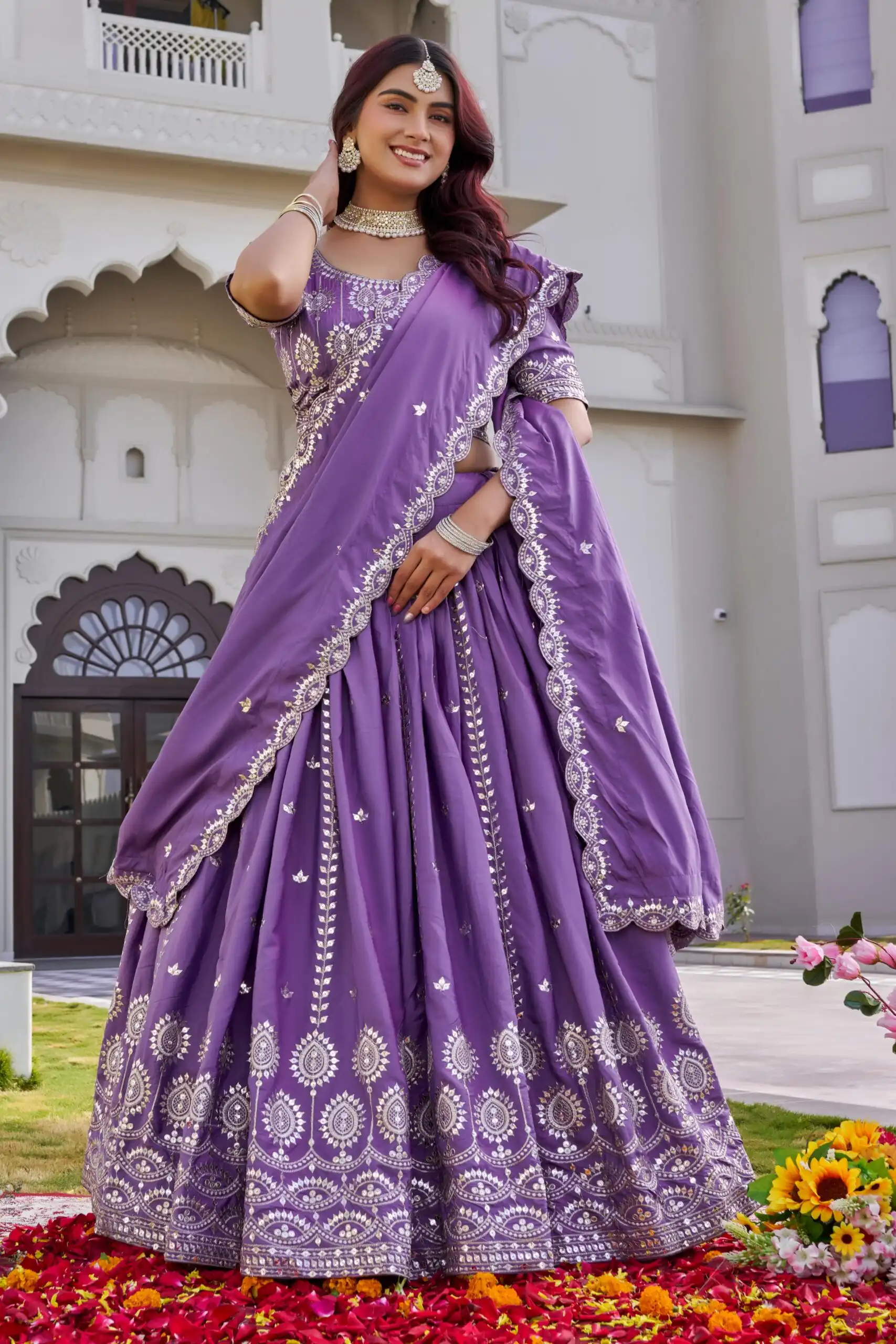 Lavender Crap Silk Embroidery Work Lehenga Choli | Lehenga, Bollywood Lehenga, Creative Lehenga, Designer Lehenga, Embroidered Lehenga, Party Wear Lehenga
