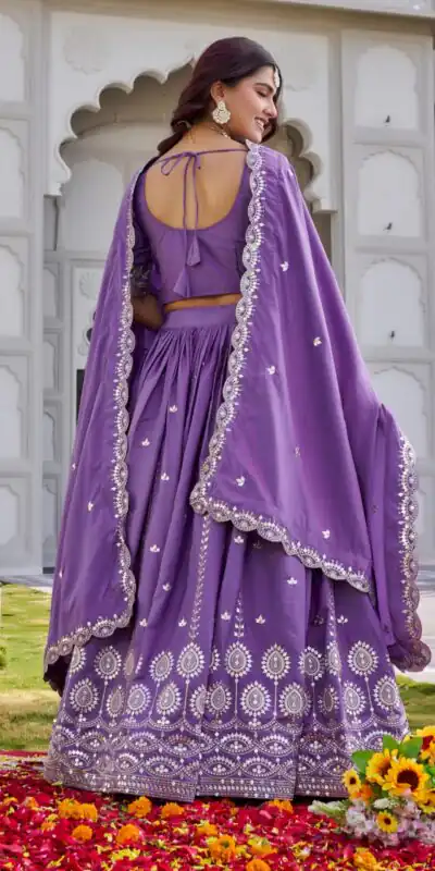 Lavender Crap Silk Embroidery Work Lehenga Choli | Lehenga, Bollywood Lehenga, Creative Lehenga, Designer Lehenga, Embroidered Lehenga, Party Wear Lehenga
