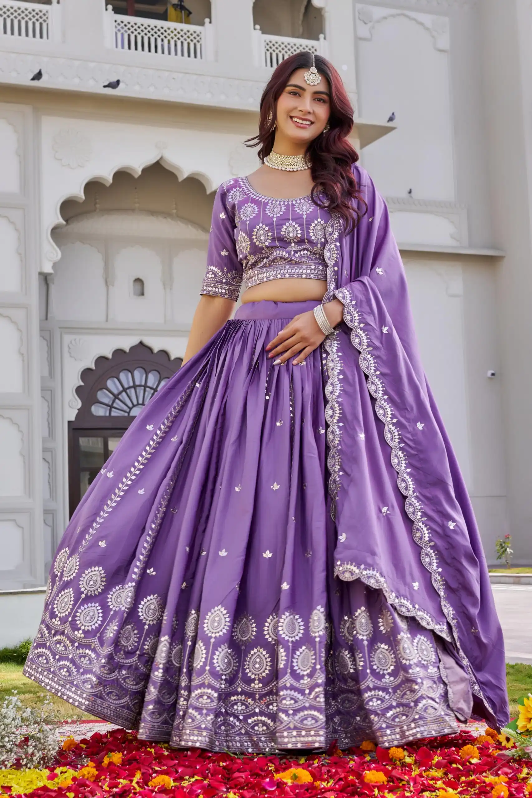 Lavender Crap Silk Embroidery Work Lehenga Choli | Lehenga, Bollywood Lehenga, Creative Lehenga, Designer Lehenga, Embroidered Lehenga, Party Wear Lehenga