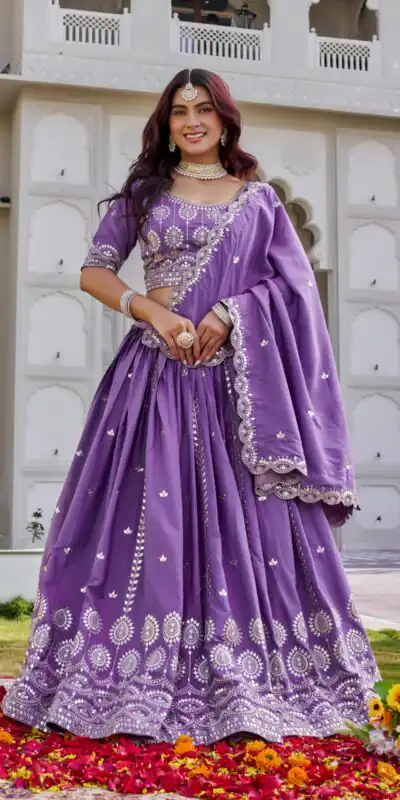 Lavender Crap Silk Embroidery Work Lehenga Choli | Lehenga, Bollywood Lehenga, Creative Lehenga, Designer Lehenga, Embroidered Lehenga, Party Wear Lehenga