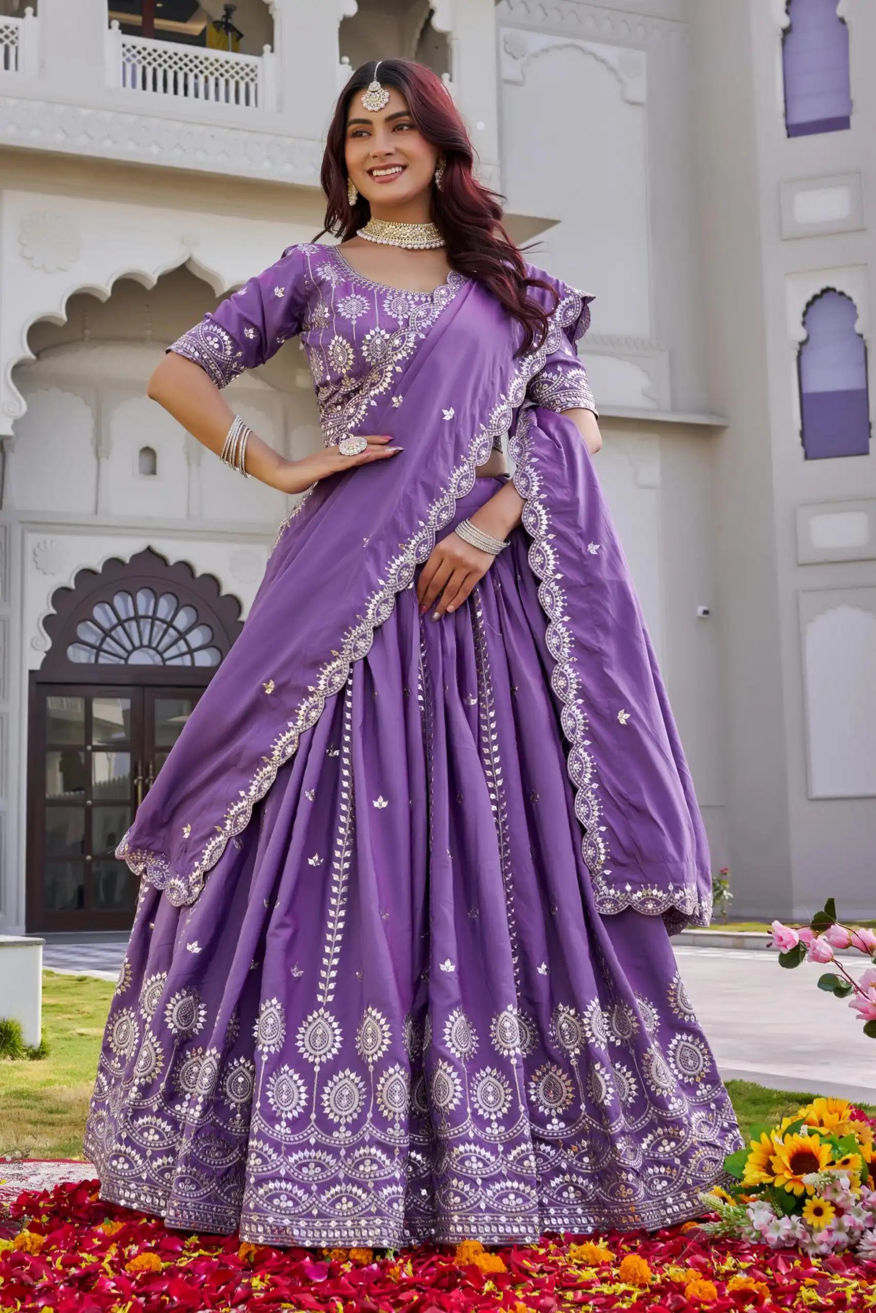 Lavender Crap Silk Embroidery Work Lehenga Choli | Lehenga, Bollywood Lehenga, Creative Lehenga, Designer Lehenga, Embroidered Lehenga, Party Wear Lehenga