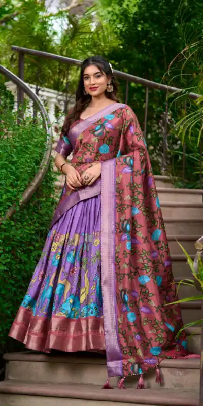 Lavender Dola Silk Kalamkari Print Zari Lehenga Choli | Lehenga, Bollywood Lehenga, Creative Lehenga, Designer Lehenga, Embroidered Lehenga, Party Wear Lehenga