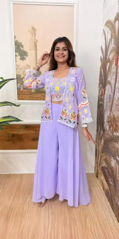 Lavender Faux Georgette Embroider Salwar Suit | Jump Suits, Salwar suit, Casual Suits, Creative suits, Designer Suits, Palazzo Suits, Party Wear Suits, Patiala Suits, Straight Suits