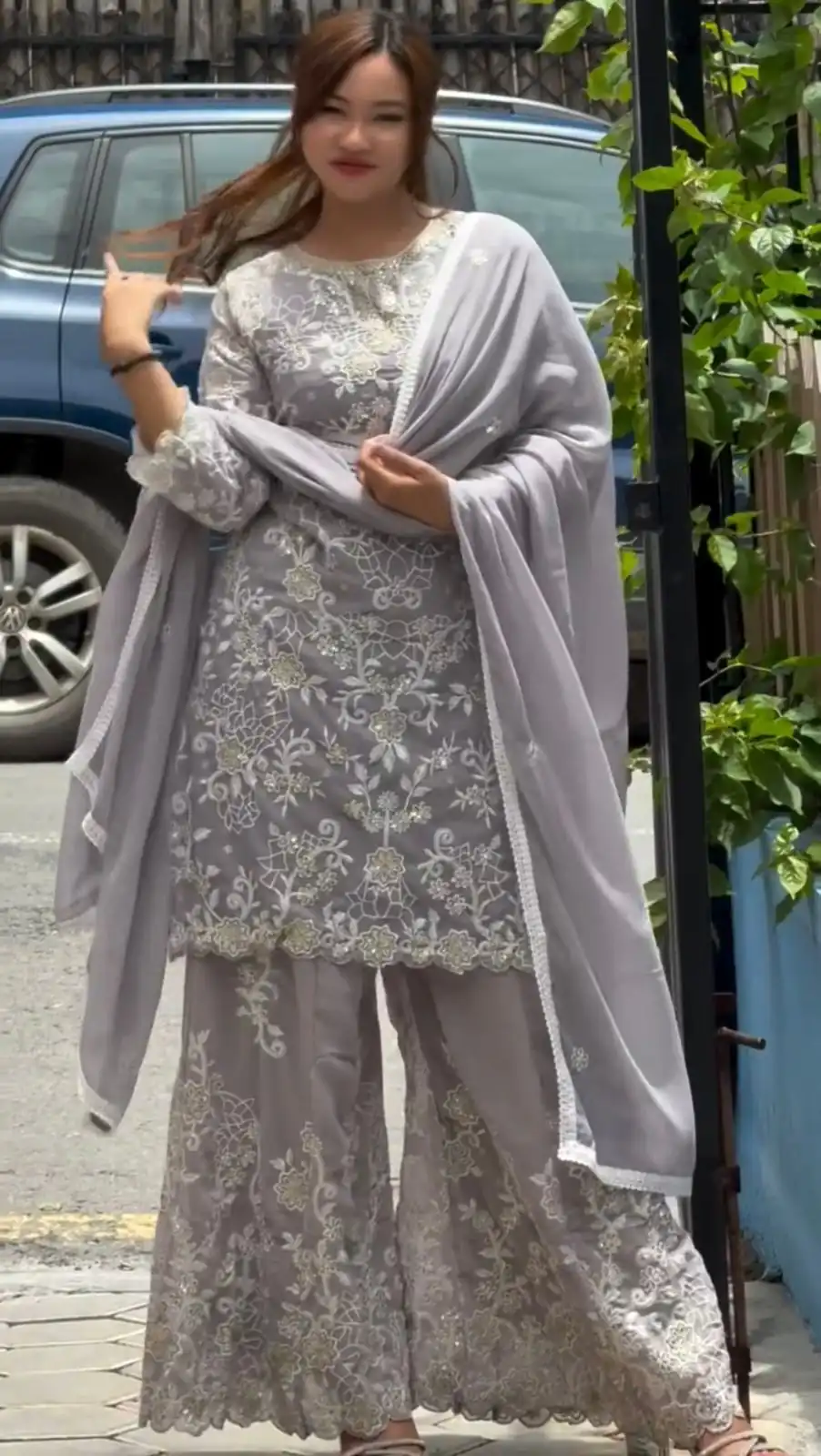 Lavender Faux Georgette Embroidery Lace Work Salwar Suit | Jump Suits, Salwar suit, Casual Suits, Creative suits, Designer Suits, Palazzo Suits, Party Wear Suits, Patiala Suits, Straight Suits
