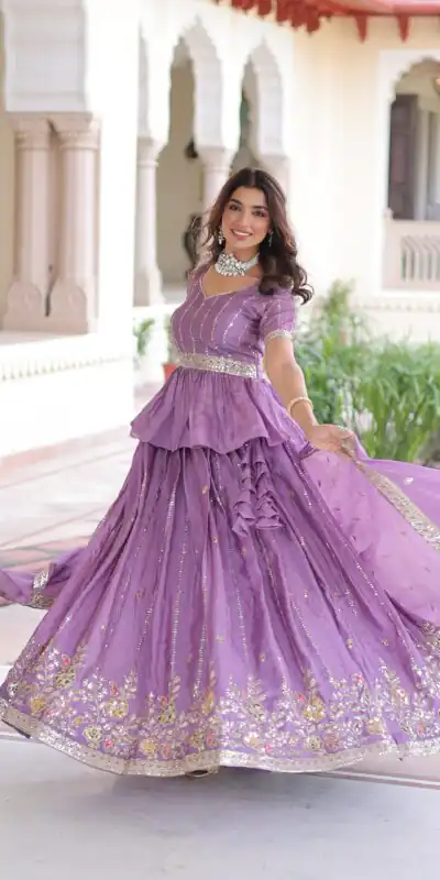 Lavender Gold Crush Embroidery Work Lehenga Choli | Lehenga, Bollywood Lehenga, Creative Lehenga, Designer Lehenga, Embroidered Lehenga, Party Wear Lehenga