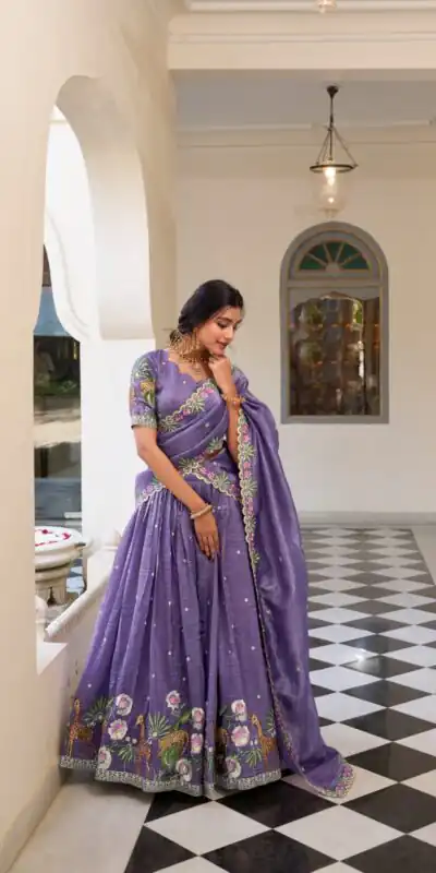 Lavender Gold Crush Sequins Embroidery Work Lehenga Choli | Lehenga, Bollywood Lehenga, Creative Lehenga, Designer Lehenga, Embroidered Lehenga, Party Wear Lehenga