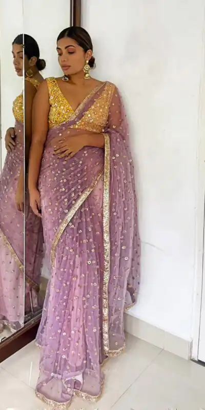 Lavender Nylon Butterfly Net Sequence Work Saree | Sarees, Bollywood Sarees, Creative Sarees, Designer Sarees, Embroidered Sarees, Ethnic Saree, Modern Digital sarees, Party Wear Sarees