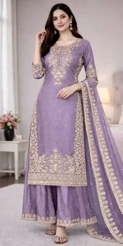 Lavender Organza Silk Embroidery Work Salwar Suit | Jump Suits, Salwar suit, Casual Suits, Creative suits, Designer Suits, Palazzo Suits, Party Wear Suits, Patiala Suits, Straight Suits