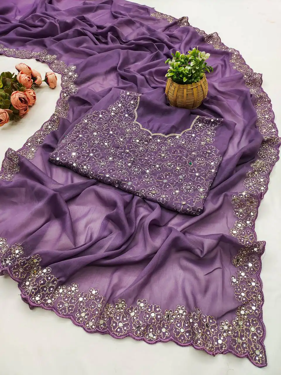 Lavender Star Georgette Silk Embroidery Work Saree | Sarees, Bollywood Sarees, Creative Sarees, Designer Sarees, Embroidered Sarees, Ethnic Saree, Modern Digital sarees, Party Wear Sarees