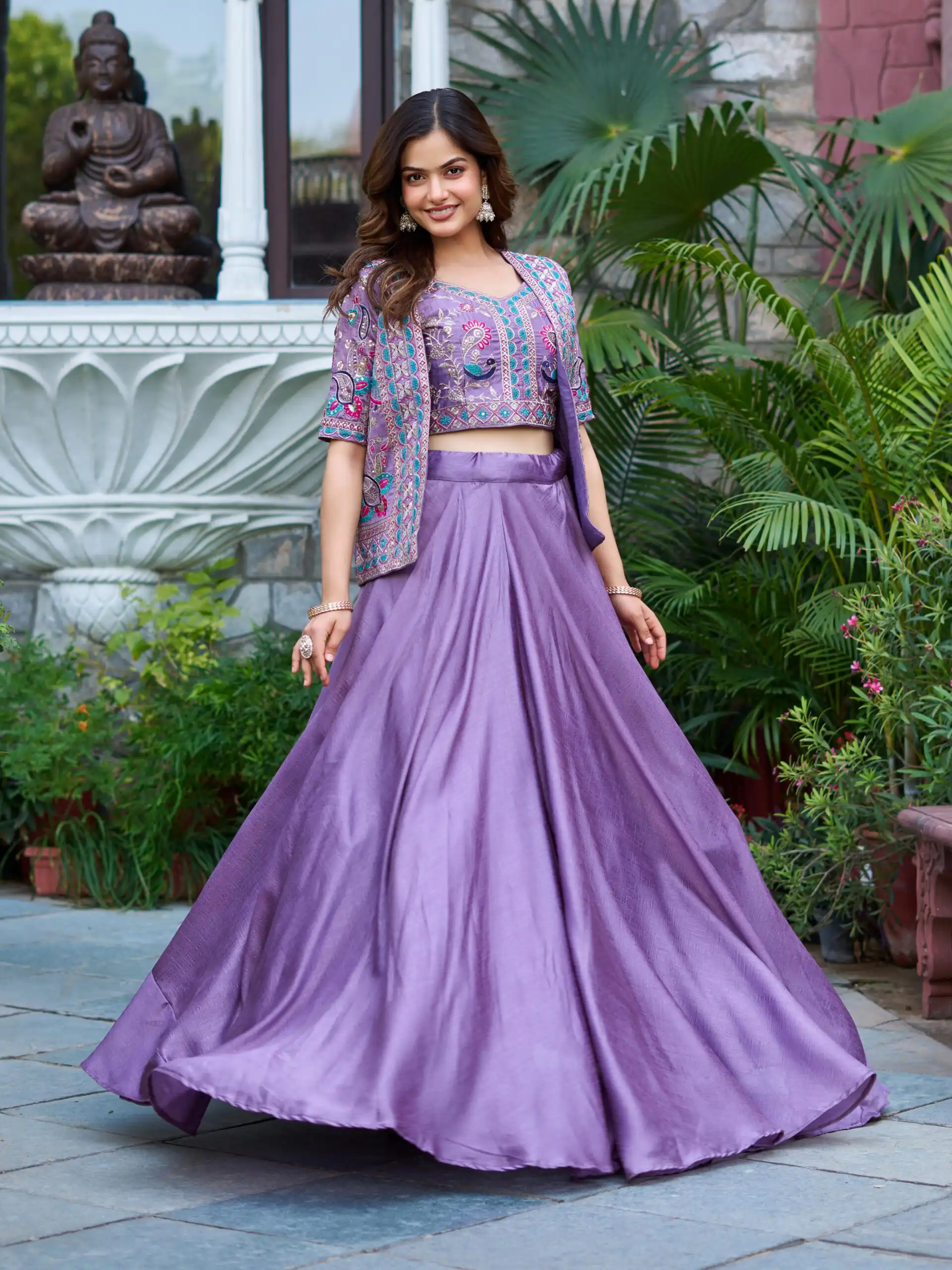 Lavender Vichitra Embroidery Thread Work Lehenga Choli | Lehenga, Bollywood Lehenga, Creative Lehenga, Designer Lehenga, Embroidered Lehenga, Party Wear Lehenga