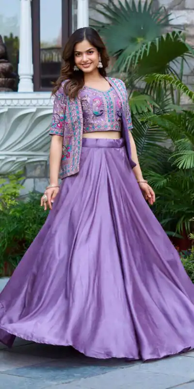 Lavender Vichitra Embroidery Thread Work Lehenga Choli | Lehenga, Bollywood Lehenga, Creative Lehenga, Designer Lehenga, Embroidered Lehenga, Party Wear Lehenga